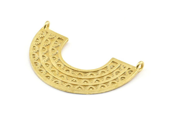Brass Ethnic Pendant, 3 Raw Brass Ethnic Pendants With 2 Loops (36x22mm) E254