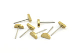 Half Moon Stud, 10 Stainless Steel Earring Posts With Raw Brass Half Moon Stud, Ear Studs (8x14mm) E336