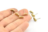 Half Moon Stud, 4 Stainless Steel Earring Posts With Raw Brass Half Moon Stud, Ear Studs (10x14.5mm) E337