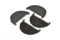 Siyah Yarım Ay, 2 Oksitlenmiş Pirinç Siyah Denizkızı Yarım Daire Kolye, 2 Halka (32x18x2mm) E241 S772