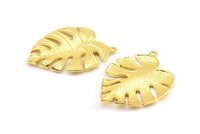 Altın Yapraklı Charm, 1 Altın Kaplama Pirinç Monstera Yapraklı Kolye Charms Bulguları (37x29,5x2,5 mm) BS 2047