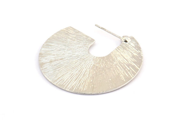 Geometric Earring Findings, 2 Silver Tone Semi Circle Textured Earring Findings  (35x35x0.7mm) E256