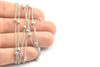 Silver Ball Chain, 5 Meters - 16.5 Feet  (0.9x1.5mm) Silver Tone Brass Soldered Chain With Balls Z151