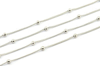 Silver Ball Chain, 5 Meters - 16.5 Feet  (0.8x1.2mm) Silver Tone Brass Soldered Chain With Balls Z142