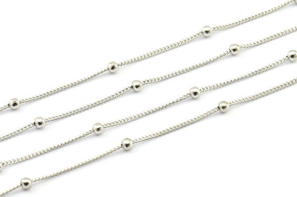 Silver Ball Chain, 5 Meters - 16.5 Feet  (0.8x1.2mm) Silver Tone Brass Soldered Chain With Balls Z142