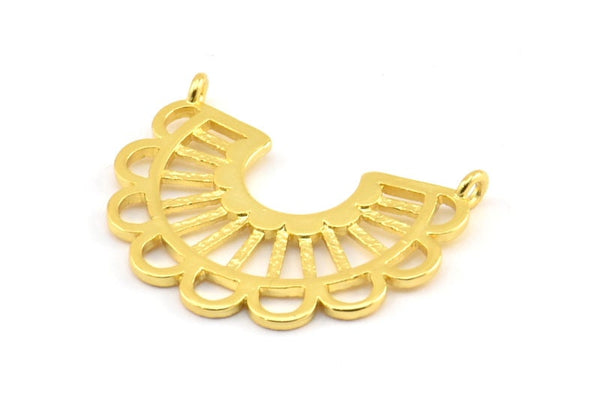 Etnik Güneş Kolye, 2 Halkalı 2 Altın Kaplama Pirinç Yarım Daire Kolye (30x24,5x1,1 mm) E242 Q0512
