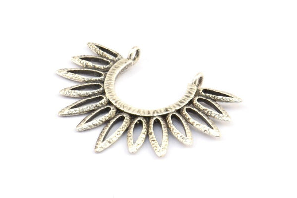 Gümüş Sunny Kolye, 2 Antik Gümüş Kaplama Pirinç Sunny Etnik Kolye, 2 Halka, Bulgular, Tılsımlar (36,5x27x1,7 mm) E212