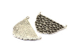 Silver Oval Pendant, 2 Textured Antique Silver Plated Brass Half Oval Pendants With 2 Loops, Findings (33x20x1.6mm) E237