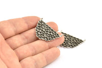 Silver Oval Pendant, 2 Textured Antique Silver Plated Brass Half Oval Pendants With 2 Loops, Findings (33x20x1.6mm) E237