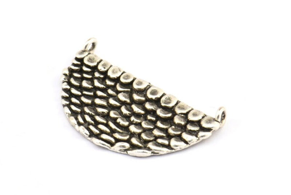 Gümüş Yarım Ay, 2 Antik Gümüş Kaplama Pirinç Denizkızı Yarım Daire Kolye, 2 Döngü (32x18x2mm) E241
