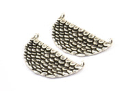 Silver Half Moon, 2 Antique Silver Plated Brass Mermaid Semi Circle Pendants With 2 Loops (32x18x2mm) E241