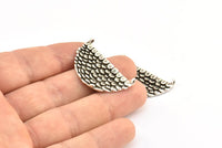 Silver Half Moon, 2 Antique Silver Plated Brass Mermaid Semi Circle Pendants With 2 Loops (32x18x2mm) E241