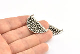 Silver Half Moon, 2 Antique Silver Plated Brass Mermaid Semi Circle Pendants With 2 Loops (32x18x2mm) E241