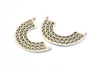 Silver Ethnic Pendant, 2 Antique Silver Plated Brass Ethnic Pendants With 2 Loops (36x22mm) E254