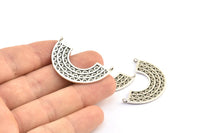 Silver Ethnic Pendant, 2 Antique Silver Plated Brass Ethnic Pendants With 2 Loops (36x22mm) E254