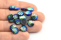 Resin Round Cabochon, 100 Green And Blue Resin Round Cabochon (10x3mm) TS-03 T061