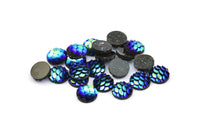 Resin Round Cabochon, 100 Green And Blue Resin Round Cabochon (8x3mm) TS-27 T068