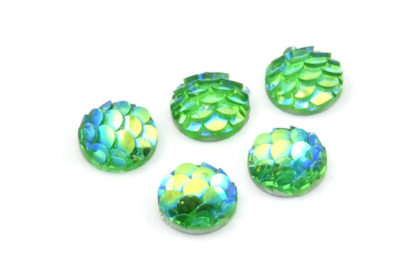 Resin Round Cabochon, 100 Green Resin Round Cabochon (8x3mm) TS-24 T085