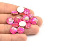 Fish Scale Cabochon, 50 Pink Resin Round Cabochon (12x3mm) TS-17 T086