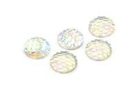 Fish Scale Cabochon, 50 Gray Resin Round Cabochon (12x3mm) TS-20 T070
