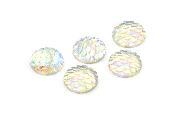 Fish Scale Cabochon, 50 Gray Resin Round Cabochon (12x3mm) TS-20 T070