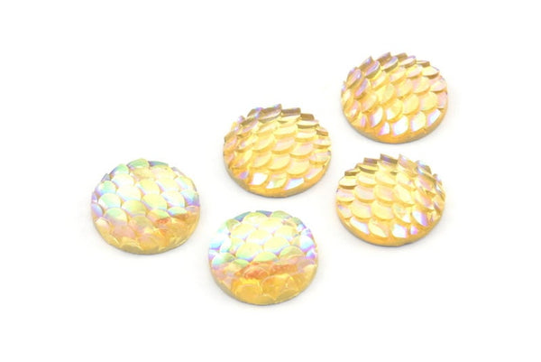 Fish Scale Cabochon, 50 Honey Color Resin Round Cabochon (12x3mm) TS-16 T078