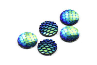 Fish scale Cabochon, 50 Green And Blue Resin Round Cabochon (12x3mm) TS-18 T072