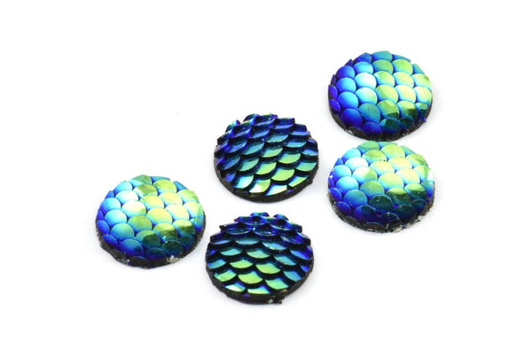 Fish scale Cabochon, 50 Green And Blue Resin Round Cabochon (12x3mm) TS-18 T072