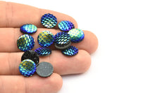 Fish scale Cabochon, 50 Green And Blue Resin Round Cabochon (12x3mm) TS-18 T072