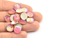 Fish Scale Cabochon, 50 Light Pink Resin Round Cabochon (12x3mm) TS-21 T066