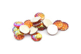 Fish Scale Round Cabochon, 50 Orange Resin Round Cabochon (12x3mm) TS-15 T085