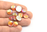 Fish Scale Round Cabochon, 50 Orange Resin Round Cabochon (12x3mm) TS-15 T085