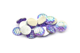 Fish Scale Cabochon, 50 Mermaid Purple Resin Round Cabochon (12x3mm) TS-14 T035