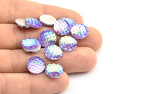 Fish Scale Cabochon, 50 Mermaid Purple Resin Round Cabochon (12x3mm) TS-14 T035