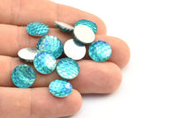 Fish scale Cabochon, 50 Blue Resin Round Cabochon (12x3mm) TS-13 T079