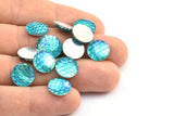 Fish scale Cabochon, 50 Blue Resin Round Cabochon (12x3mm) TS-13 T079