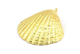 Brass Shell Charm, 1 Raw Brass Sea Shell Charm with 1 Loop, Pendants, Charms, Findings (38x33.5mm) E287