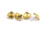 Brass Earring Post, 6 Raw Brass Square Earring Posts With 1 Loop (15x16mm) E290