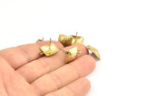 Brass Earring Post, 6 Raw Brass Square Earring Posts With 1 Loop (15x16mm) E290