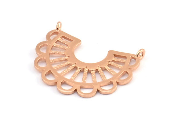 Etnik Güneş Kolye, 2 Gül Altın Kaplamalı Pirinç Yarım Daire Kolye, 2 Halka (30x24,5x1,1 mm) E242 Q0512