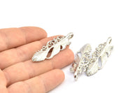 Gümüş Tüy Kolye, 1 Gümüş Tonlu Tüy Tılsımı, Tüy Kolyeler (46x14mm) N0185