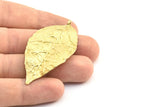 Brass Leaf Charm, 1 Raw Brass Leaf Charms With 1 Loop, Pendants, Earrings, Findings (60x30x1.4mm) E255