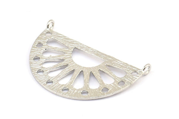 Ethnic Sun Pendant, 2 Silver Tone Semi Circle Pendant With 2 Loops (38x22x1mm) BS 1944