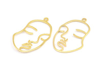 Gold Face Charm, 2 Gold Plated Brass Face Shape Charms With 1 Loop, Pendant, Earrings, Findings (46x28x1mm) E022 Q0539