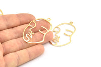 Gold Face Charm, 2 Gold Plated Brass Face Shape Charms With 1 Loop, Pendant, Earrings, Findings (46x28x1mm) E022 Q0539