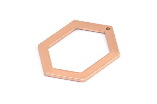 Hexagon Choker Charm, 3 Rose Gold Plated Brass Hexagon Charms With 1 Hole, Pendants, Findings (26.5x19x1mm) E018 Q0529
