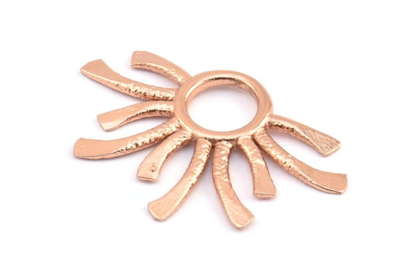 Rose Gold Sun Pendant, 1 Rose Gold Plated Brass Sun Pendants (37.5x24.5x2mm) E206 Q0530