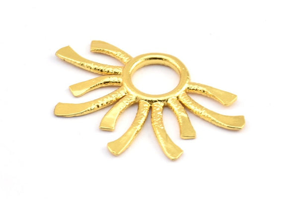 Gold Sun Pendant, 1 Gold Plated Brass Sun Pendants (37.5x24.5x2mm) E206 Q0530