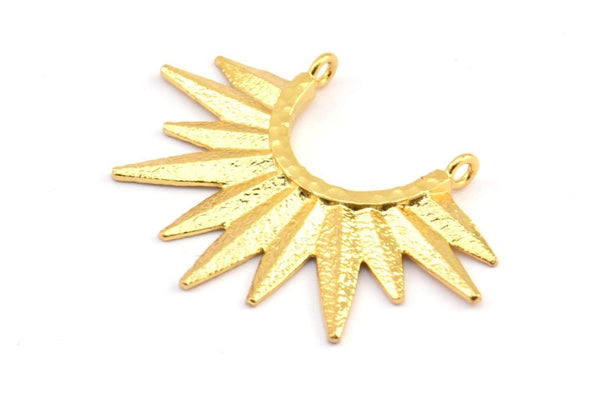 Gold Sunny Pendant, 1 Gold Plated Brass Sunny Ethnic Pendants With 2 Loops, Findings, Charms (40.5x38x2.6mm) E207 Q0531