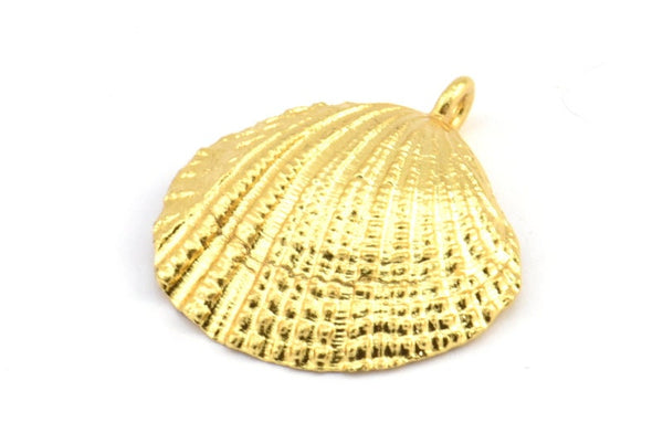 Gold Shell Charm, 1 Gold Plated Brass Sea Shell Charm with 1 Loop, Pendants, Charms, Findings (27x24.5mm) E284 Q0538